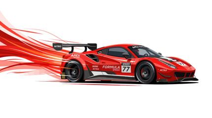 Red sports car racing at high speed with dynamic motion lines © viera