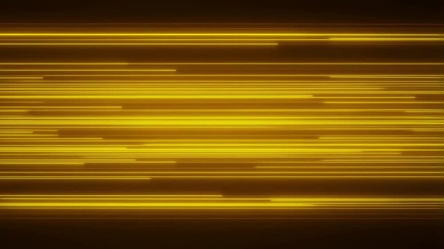 Panning shot of horizontal golden light streaks sliding across dark studio background creating continuous glowing lines and motion blur effect