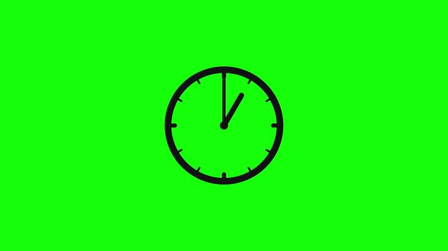 Animated clock ticking with sweeping hands on green screen background