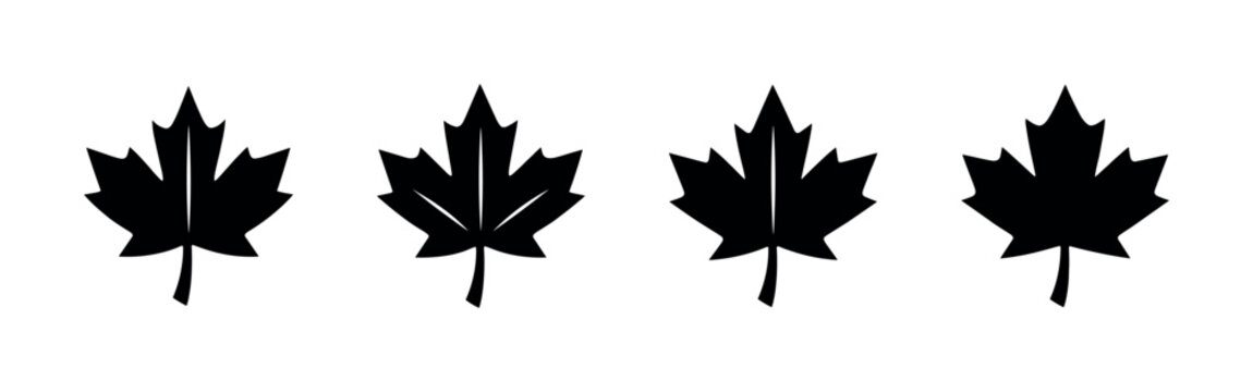 Collection of black maple leaf icons on a white background