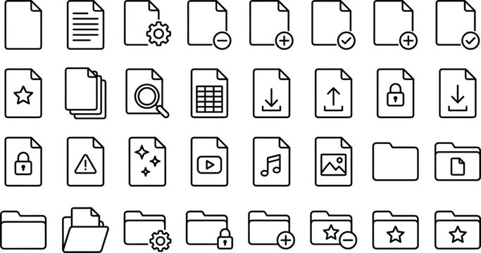 Document file folder line icon set vector interface text spreadsheet download upload storage archive data management business office system
