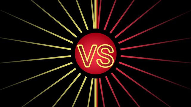 versus neon text icon glowing in the center of a red and yellow comic book style sunburst background loop.