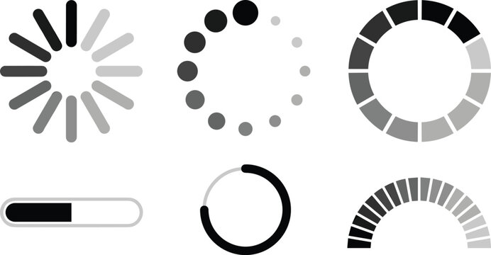 Loading progress bar indicator set icon vector interface buffering website download upload internet wait loop screen circular design