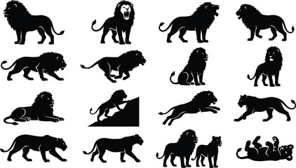 Safari Animal Icons Featuring Roaring Lion, Lioness, and Cub. © Fazla Rabbi