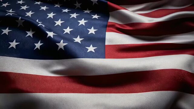 A close-up of the smoothly undulating American flag, with beautiful shading.