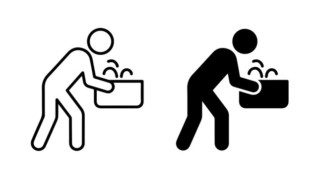 Drinking Fountain Icon Set Representing Hydration, Public Health, and Accessibility