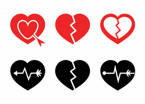 Heart Symbols Collection Red And Black Vector Illustrations On White