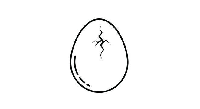Single cracked eggshell with a visible black line across the center is depicted in a simple minimal line art style.