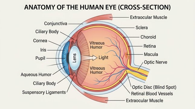 Anatomy of the human eye cross section diagram illustration