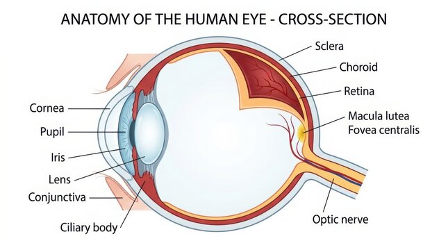 Anatomy of the human eye cross section diagram illustration