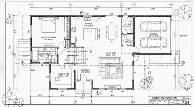 Set of architectural floor plans for residential and commercial building projects