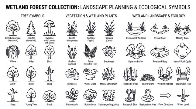 Ecological symbols for wetland forest planning and landscape design