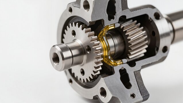 Open differential gear assembly with meshing bevel gears and golden lubricant