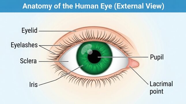 Educational diagram showing anatomy of the human eye parts illustration