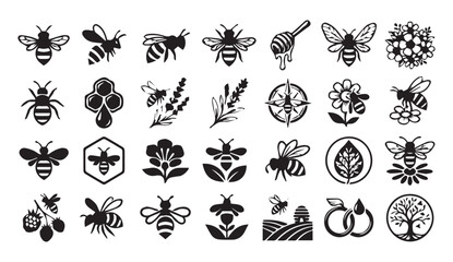 Bee and Honeycomb Vector Icon Set © Madaheen