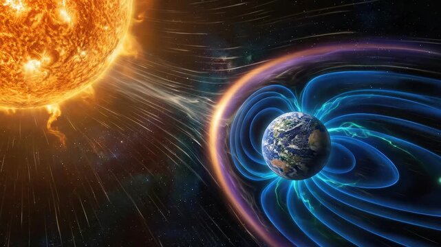 Earth, a terrestrial world, experiences powerful geomagnetic storm, intense solar flare radiation, dangerous cosmic particle emission.