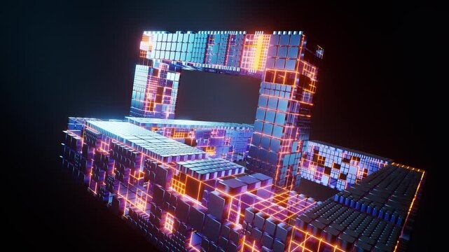 Metallic technological cube board background, 3d rendering.