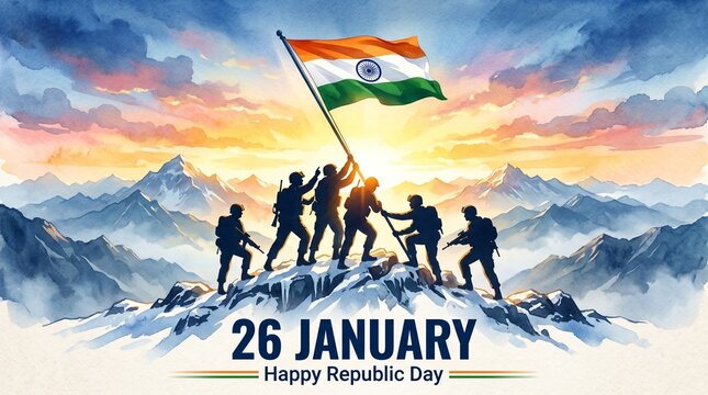 Indian Army Day. Soilder holding flag of India. 26th January Republic Day Patriotic background