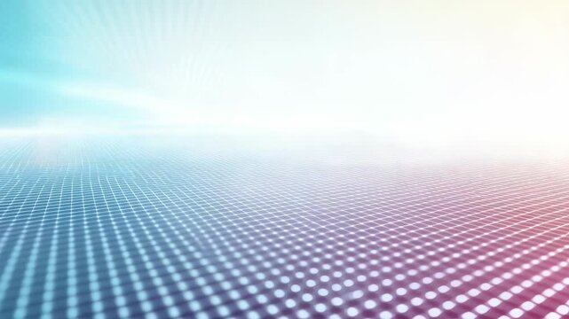 Abstract technology backdrop featuring a luminous grid pattern fading into a bright horizon, symbolizing progress and connectivity. Ideal for tech, business, or science themes