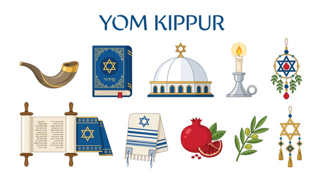 Yom kippur holiday prayer book and traditional religious symbols