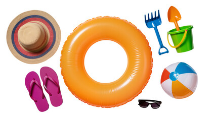 Isolated set of colorful summer beach vacation items for fun and relaxation at the sea © Conor