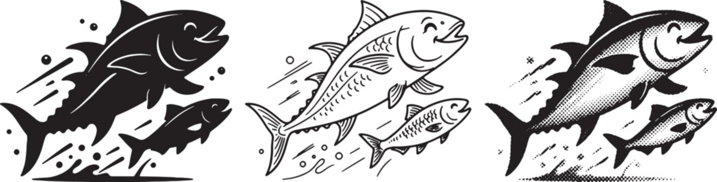 tuna fish illustrations in different artistic styles