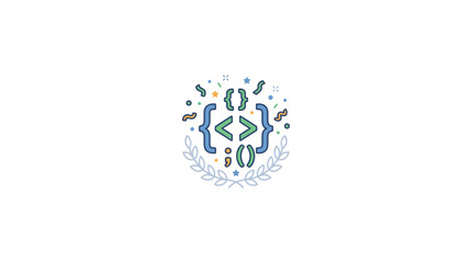 Fototapeta premium Abstract Coding and Programming Icon with Decorative Elements