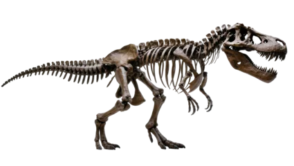 Fotobehang Dinosaurussen Isolated powerful Tyrannosaurus Rex skeleton, a formidable prehistoric dinosaur predator.  © Conor