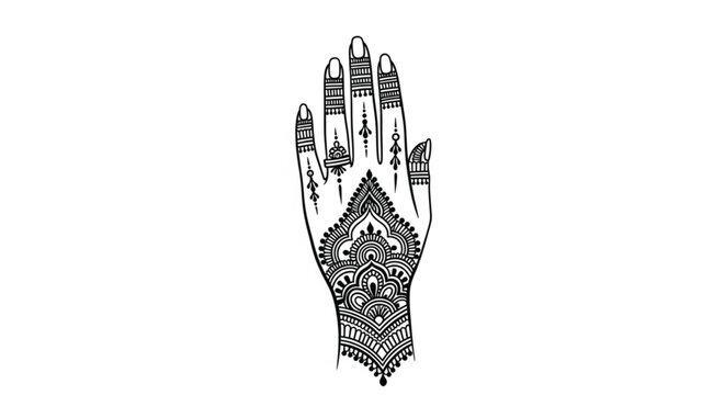 Hand with intricate henna design.
