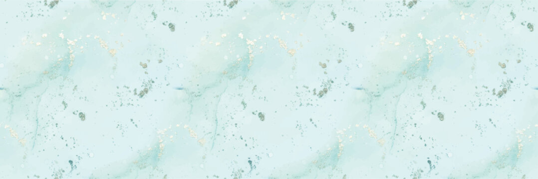 Alcohol Ink Marble. Ocean Bronze Glitter. Blue Ink Paint. Fluid Elegant Background. Gold Seamless Watercolor. Watercolor Canvas. Vector Abstract Sea Template. Foil Marble Background. Trendy Vector Ink