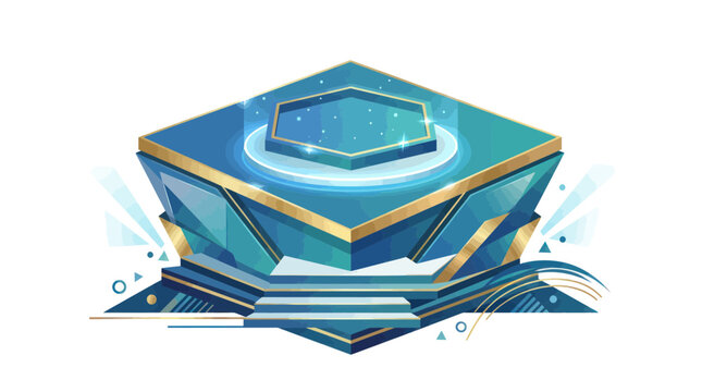 Futuristic isometric hexagonal pedestal with golden accents