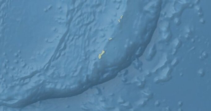 Guam on Globe. Zoom into the country with Earth spinning on dark background. Physical world map with Guam and label on it. Country view animation.