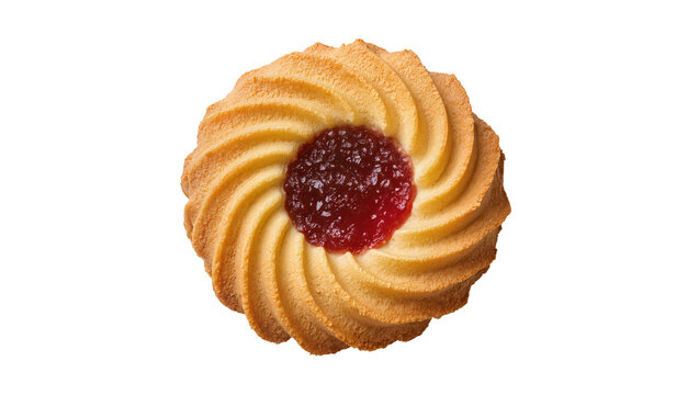 Isolated delicious shortbread cookie with red berry jam filling for sweet pastry menu