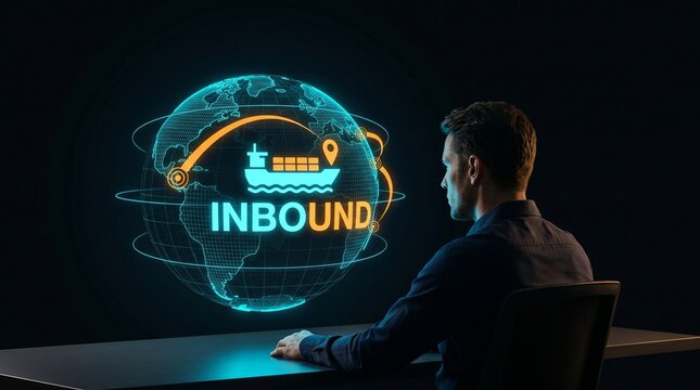 Premium OTS Logistics Manager AR 3D Globe Cargo Tracking INBOUND Hologram Copyspace
