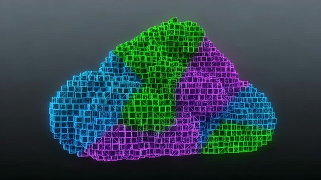 Abstract cloud made of glowing neon cubes