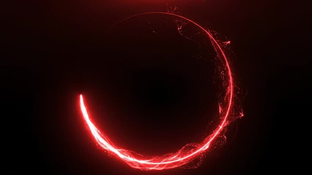 Red glowing light trails create a dynamic arc and circular shape against a dark background, showcasing a continuous flow of energy and motion in three sequential frames