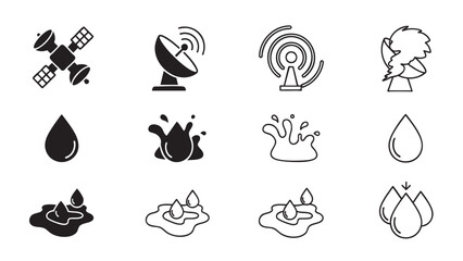 Fototapeta premium satellite dish signal icon set with energy and water droplet