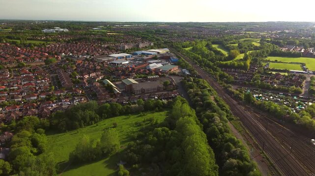 Newcastle upon Tyne UK: 25th May 2026: Drone footage shows terraced houses in Heaton. Rows of Tyneside flats near Heaton Train Depot