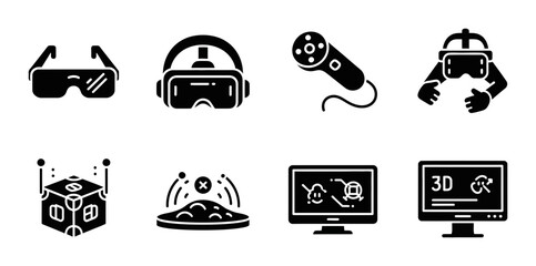 Virtual Reality and Augmented Reality Icons, VR Headset, 3D Glasses, Game Controller, Futuristic Technology Set © Bepari