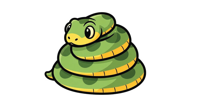Cartoon green snake coiled up.