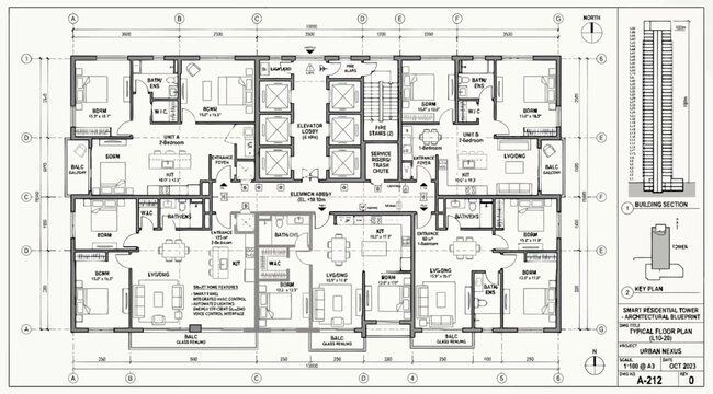 Detailed architectural floor plan for residential apartment building