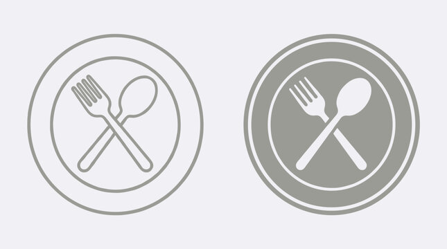 Crossed Fork and Spoon Icon on Plate Circles Indicating Dining, Restaurant, Meal, Food Service, and Eating Establishment Concepts in a Clean, Simple Design