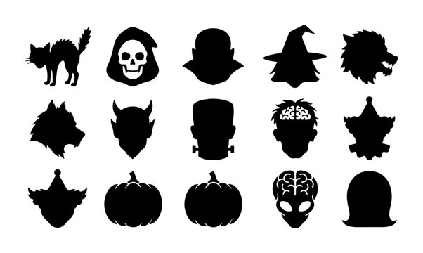 Halloween Icons Silhouette Set: Spooky Black Vector Graphics for Festive Designs