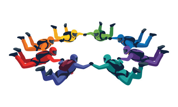 Skydivers forming circle formation during freefall vector