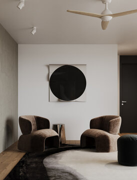 Modern interior design of living room. 3D Rendering, 3D Illustration