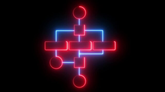 Futuristic neon line flowchart diagram. representing system workflow, data processing, and modern technology architecture. Neon pink digital flowchart animation, Block diagram concept
