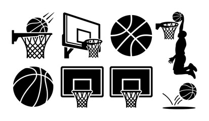 Basketball Icons Set, Sports Vector Graphics, Slam Dunk Silhouette, Hoop and Ball Collection © PERFECT QUALITY
