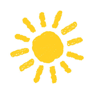 Charcoal pencil scribble doodle sun. Hand drawn sunlight icon.