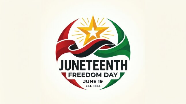 Juneteenth freedom day emblem with red black green colors and yellow star