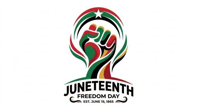 Juneteenth freedom day emblem with fist and star